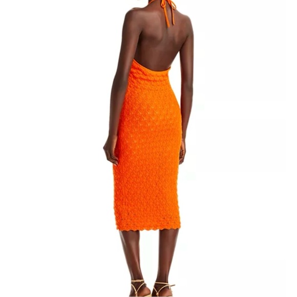 Alice & Olivia Orange Jone Pointelle Knit Sweater Halter Midi Dress Large NWT - Picture 2 of 16